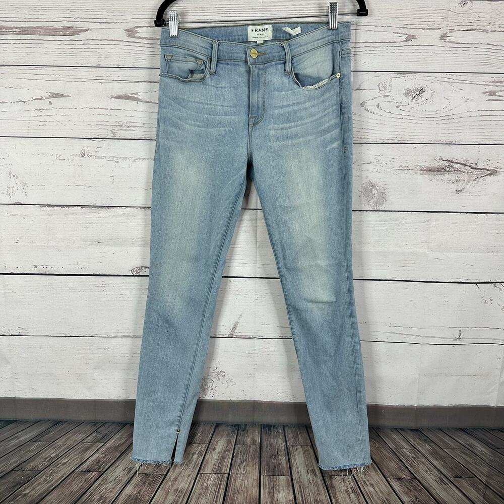 Frame Jeans Womens 30 Blue Le Skinny Dejeanne Lighht Wash Stretch Fray
